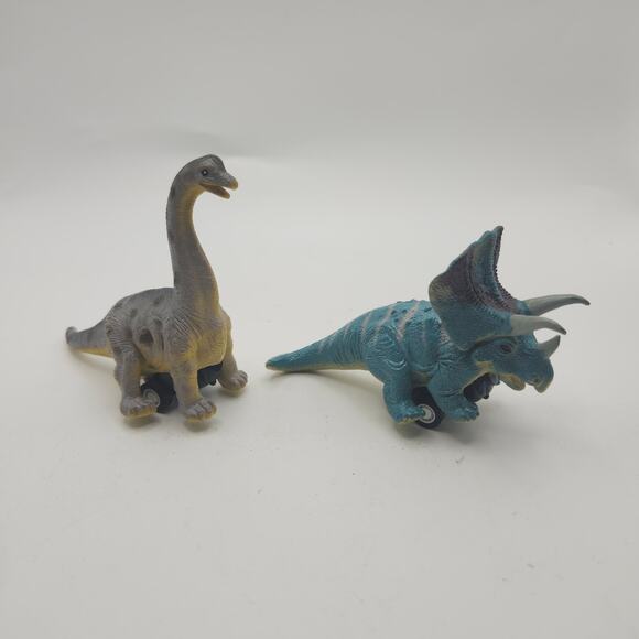 Pull Back Dinosaur Car Toys Lot of 2 Triceratops & Sauropod Friction Racer Set - Picture 8 of 8